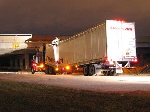 a truck that hit an overpass.
